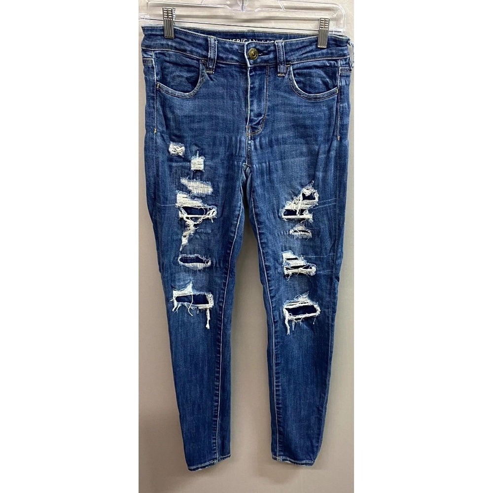 American Eagle Outfitters Jeans Women 4 Blue Denim Stretch Distressed Skinny Leg